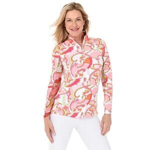IBKUL Mock Neck Quarter Zip Long Sleeve Top Large L